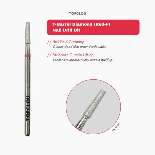 TOPCLOU T-Barrel Diamond Nail Drill Bit (Red-F)