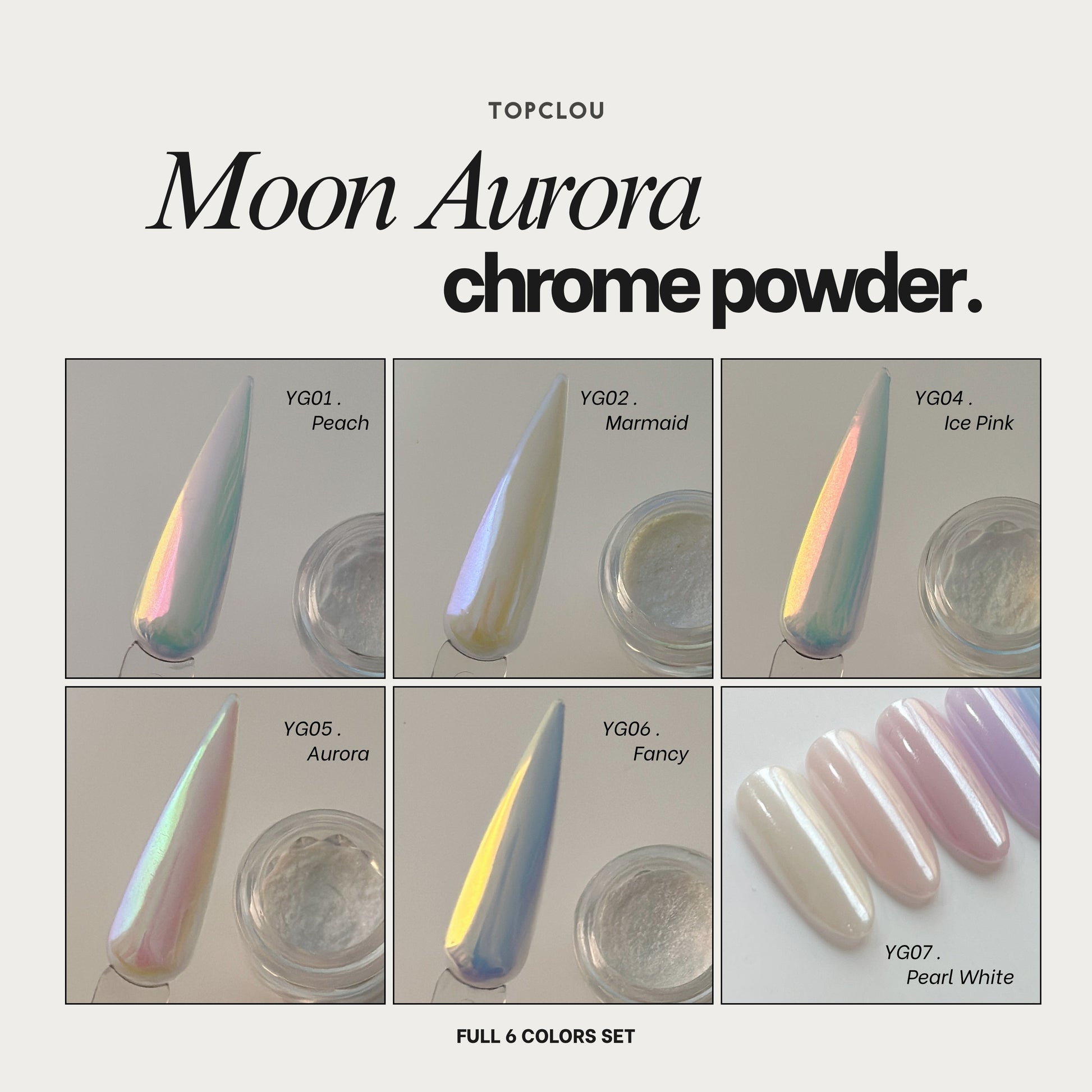 Topclou Nailhaus TOPCLOU Moon Aurora Chrome Powder 6-in-1 Bundle Set