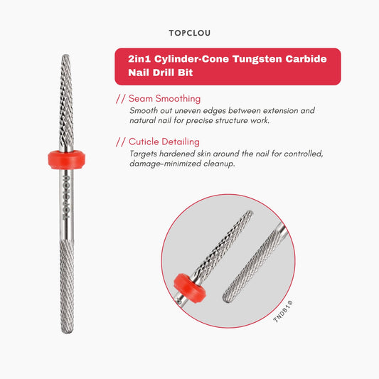 TOPCLOU 2-in-1 Tip Seam & Cuticle Carbide Nail Drill Bit