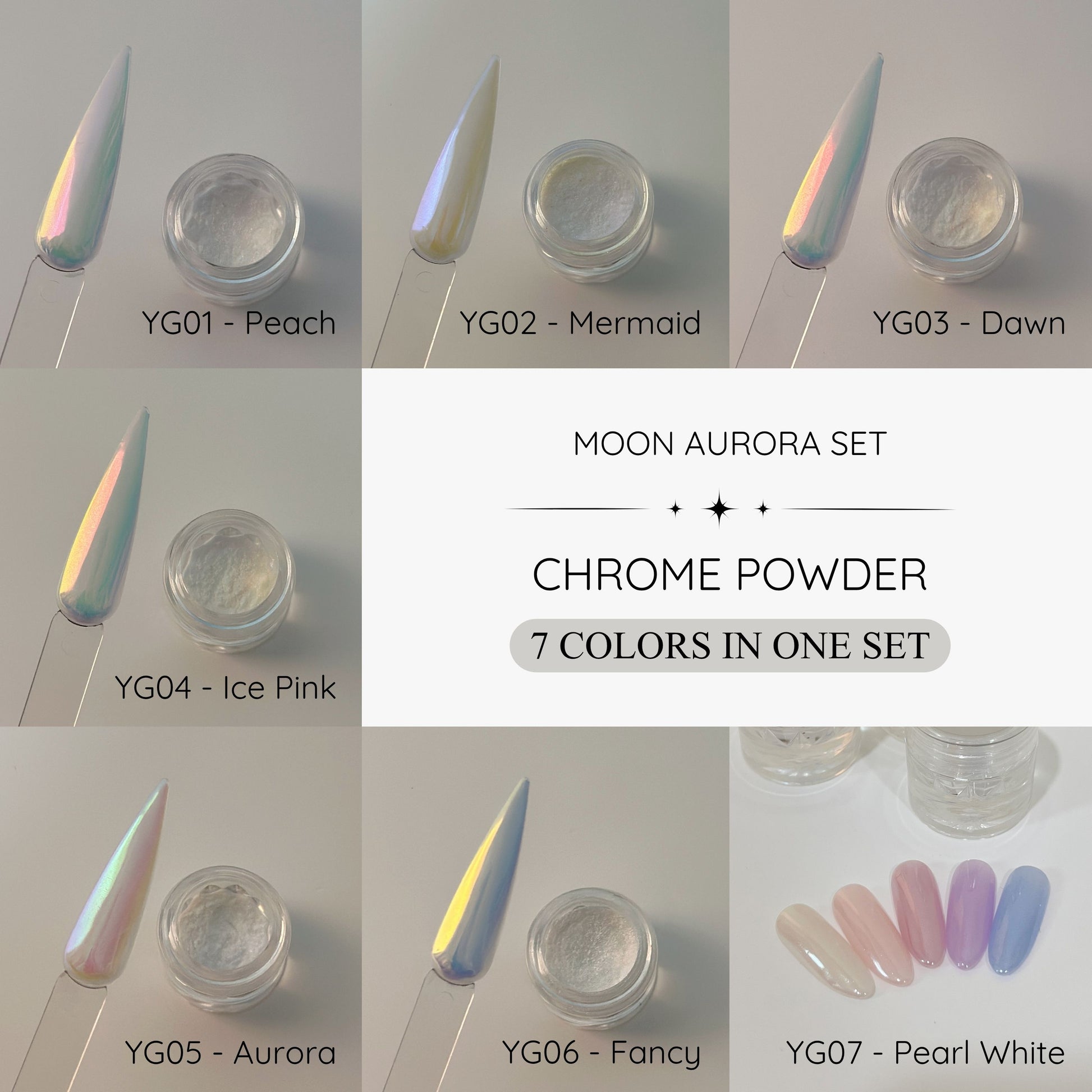 Topclou Nailhaus TOPCLOU Moon Aurora Chrome Powder 7-in-1 Bundle Set