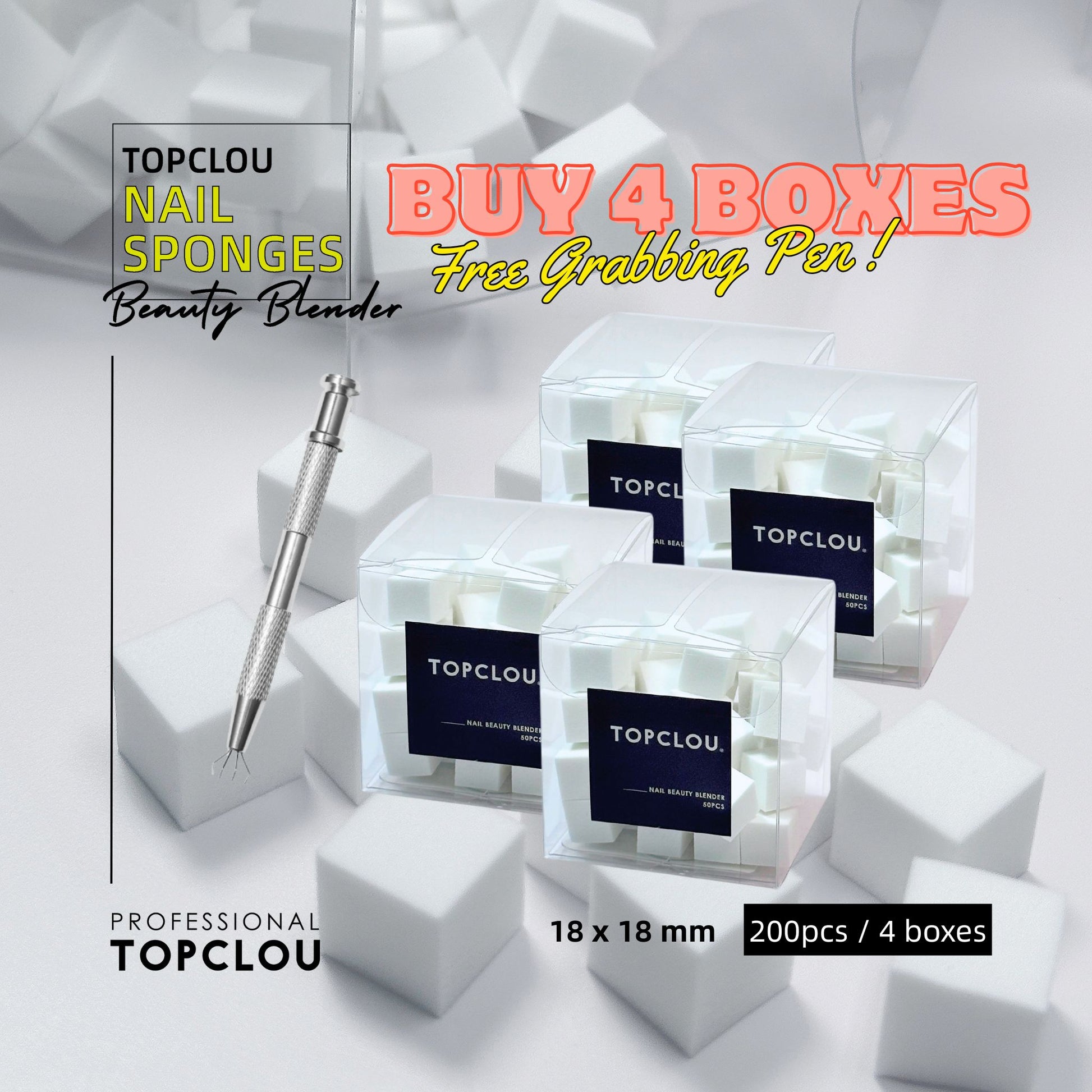 Topclou Nailhaus TOPCLOU Nail Sponges 200pcs Bundle with Grabbing Pen
