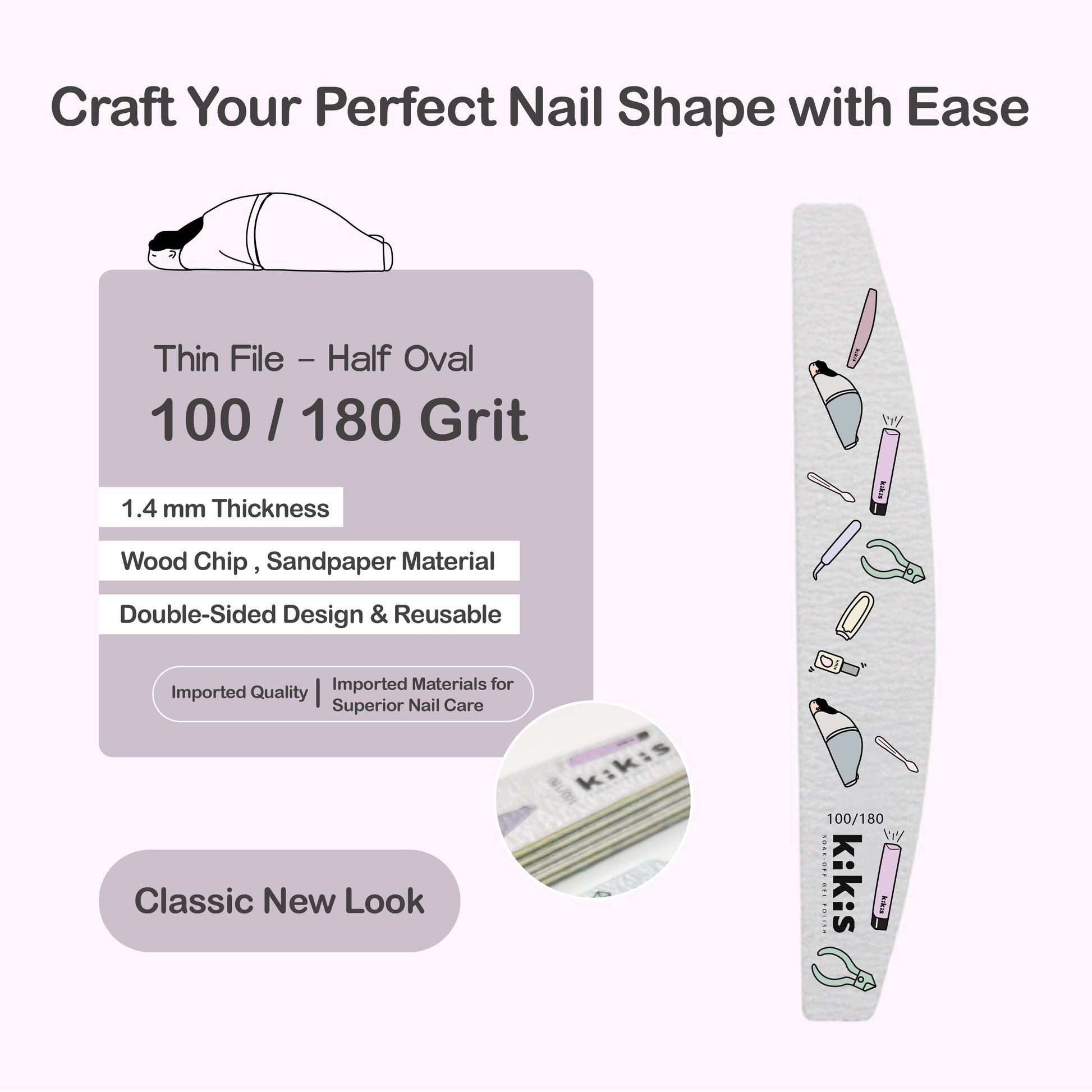 Topclou Nailhaus KIKIS Nail Thin File (100/180) - Oval / Half Oval