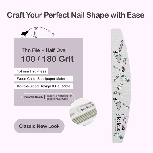 Topclou Nailhaus KIKIS Nail Thin File (100/180) - Oval / Half Oval